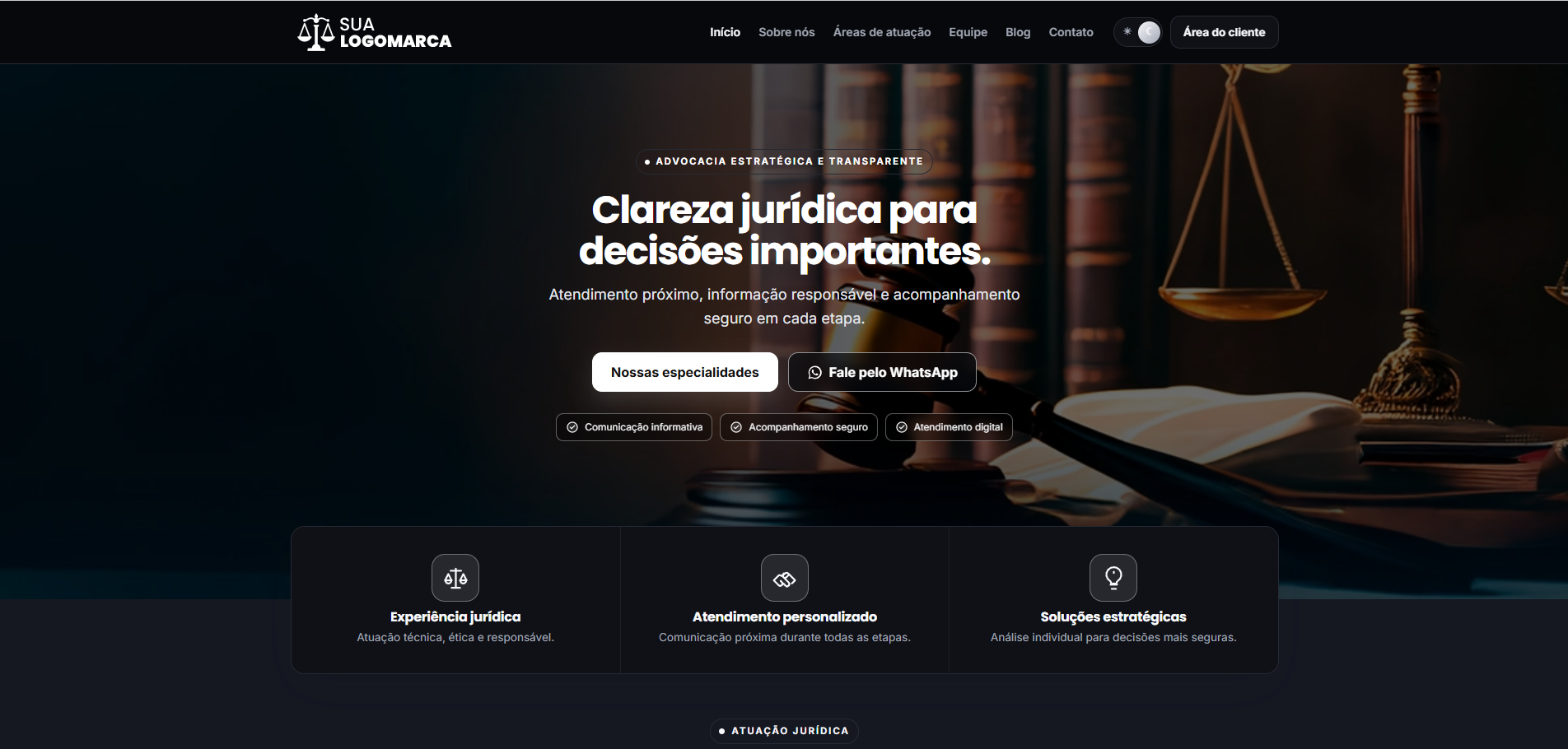Prévia do site profissional para advogados